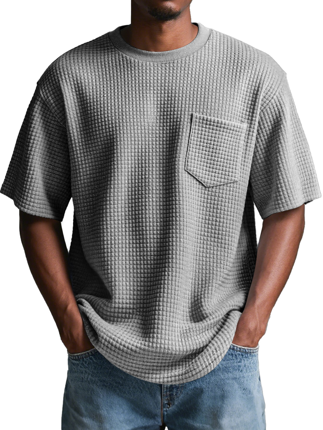 Men's Daily Round Neck Checkered Lapel Pocket Solid Color Short Sleeve T-shirt