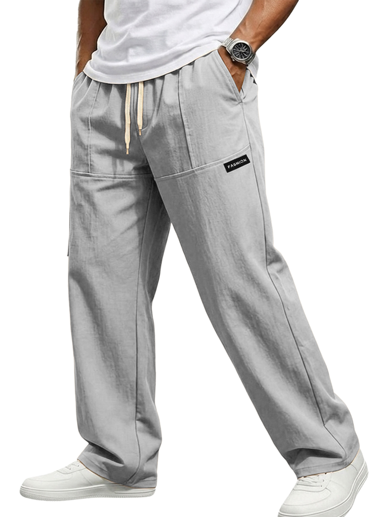 Men's Casual Comfortable Straight Leg Elastic Waist Loose Trousers