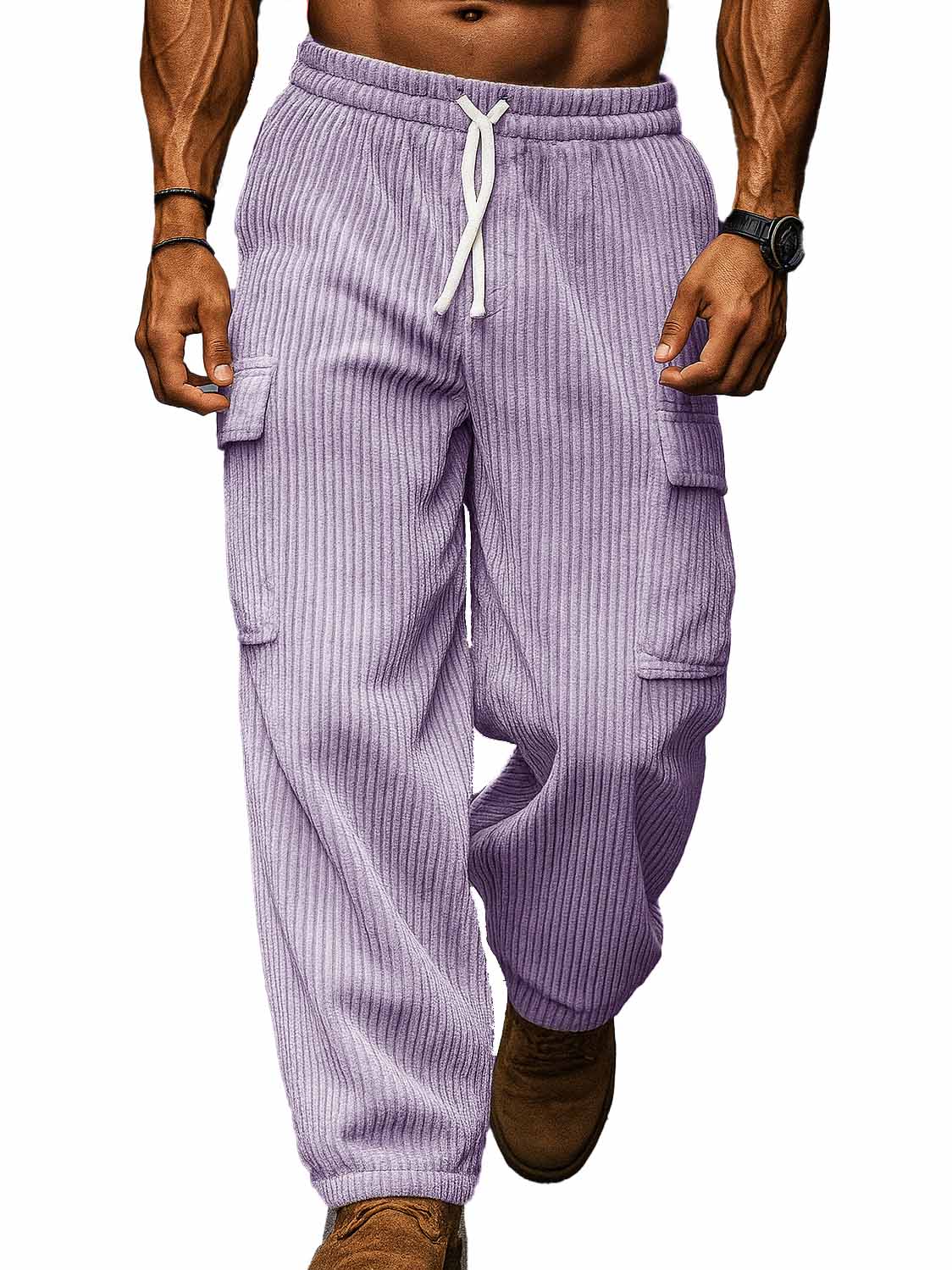 Men's Fashion Casual Workwear Pocket Corduroy Fabric Drawstring Loose Trousers
