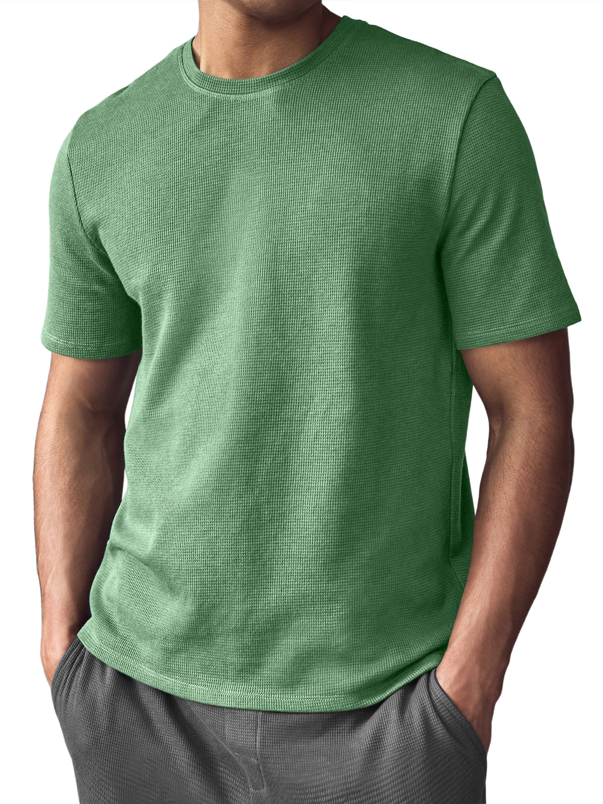 Men's Waffle Crew Neck Casual Comfortable Short Sleeve T-Shirt