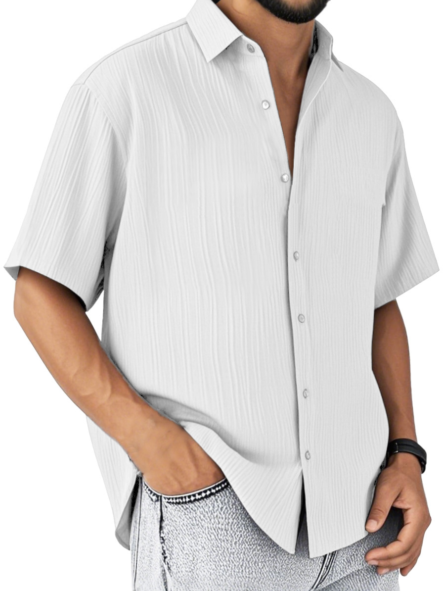 Men's Fashion Casual Striped Fabric Short-sleeved Lapel Shirt