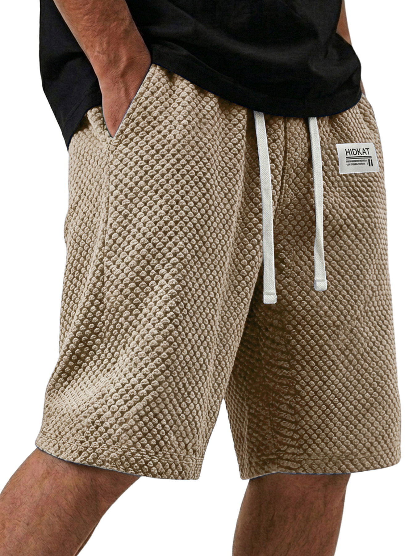 Men's Casual Textured Embroidered Logo Loose Shorts
