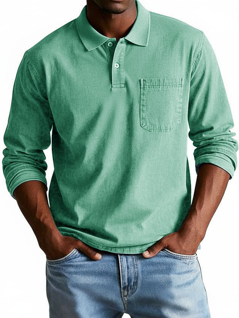 Men's Trendy Retro Lapel Long-sleeved Pocket Polo Shirt