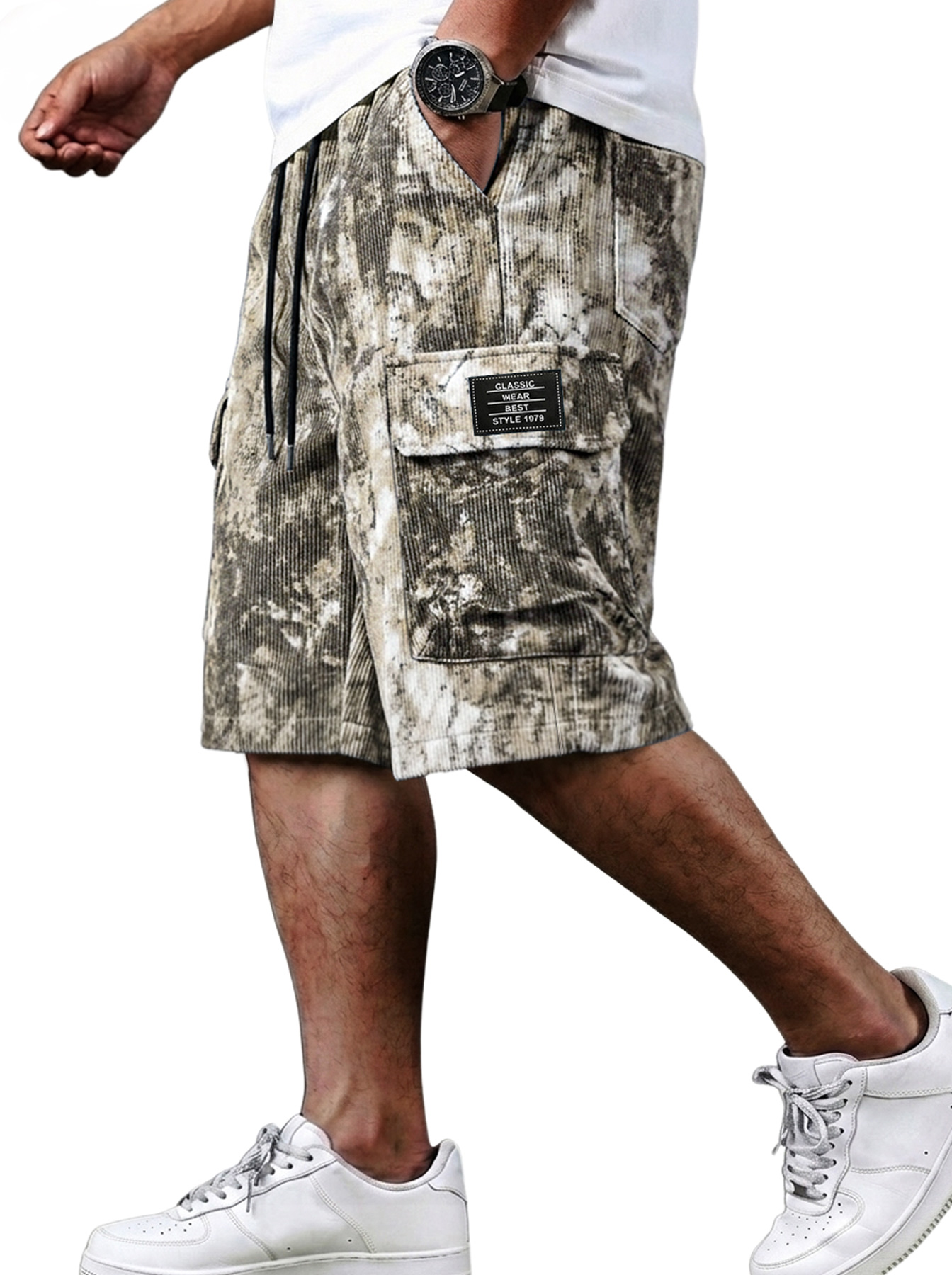 Men's Corduroy Multi-Pocket Casual Tie-Dye Print Shorts