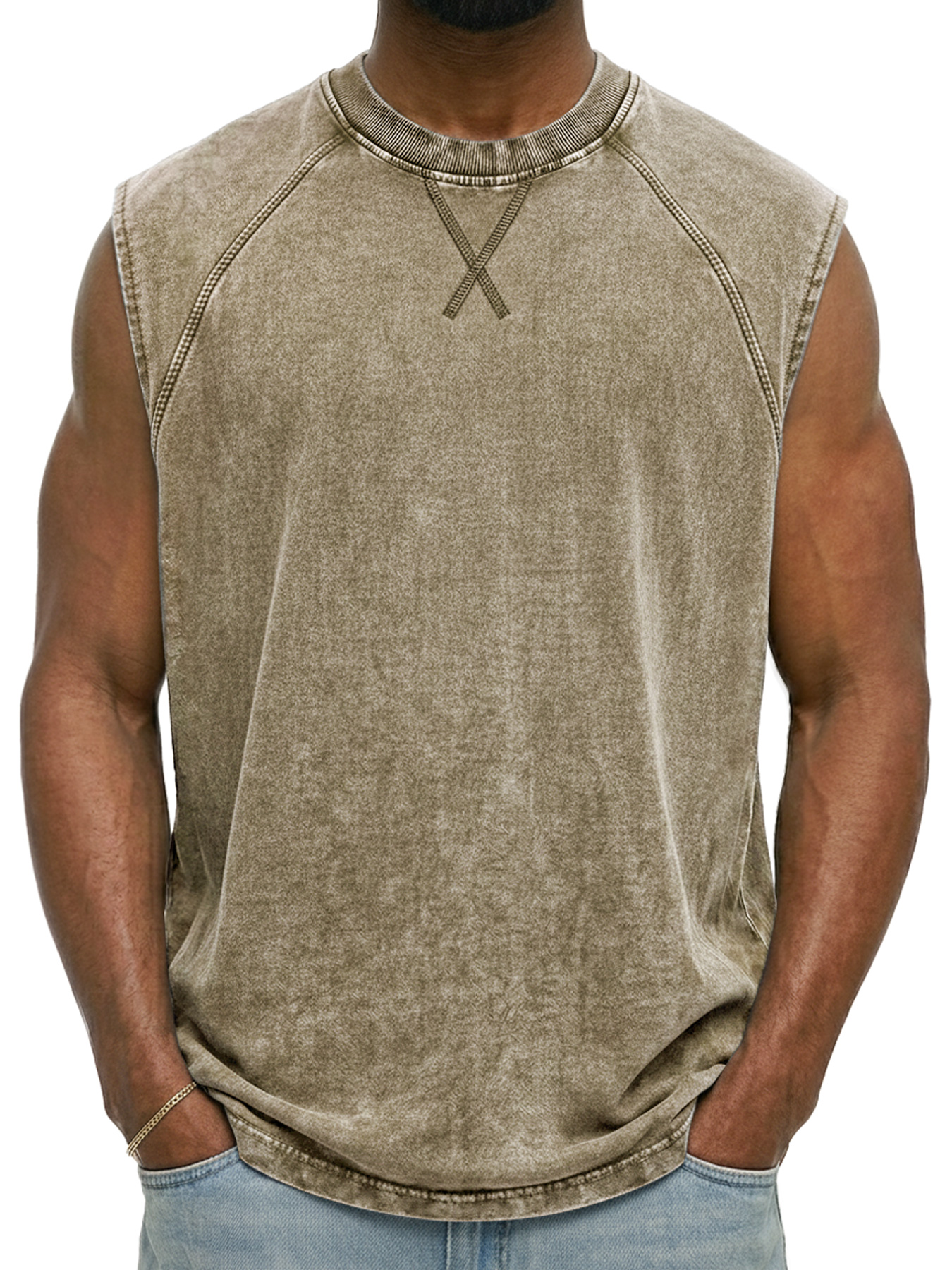 Men's Retro Raglan Round Neck Casual Sleeveless Vest