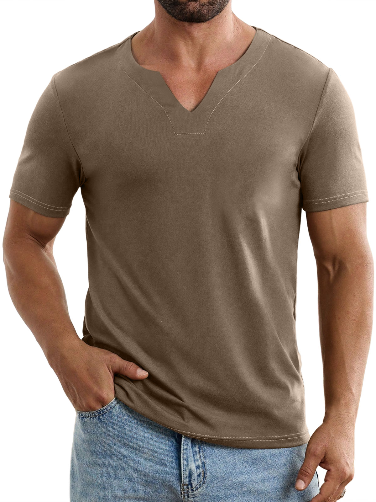 Men's Casual V-neck Solid Color Comfortable Short-sleeved T-shirt