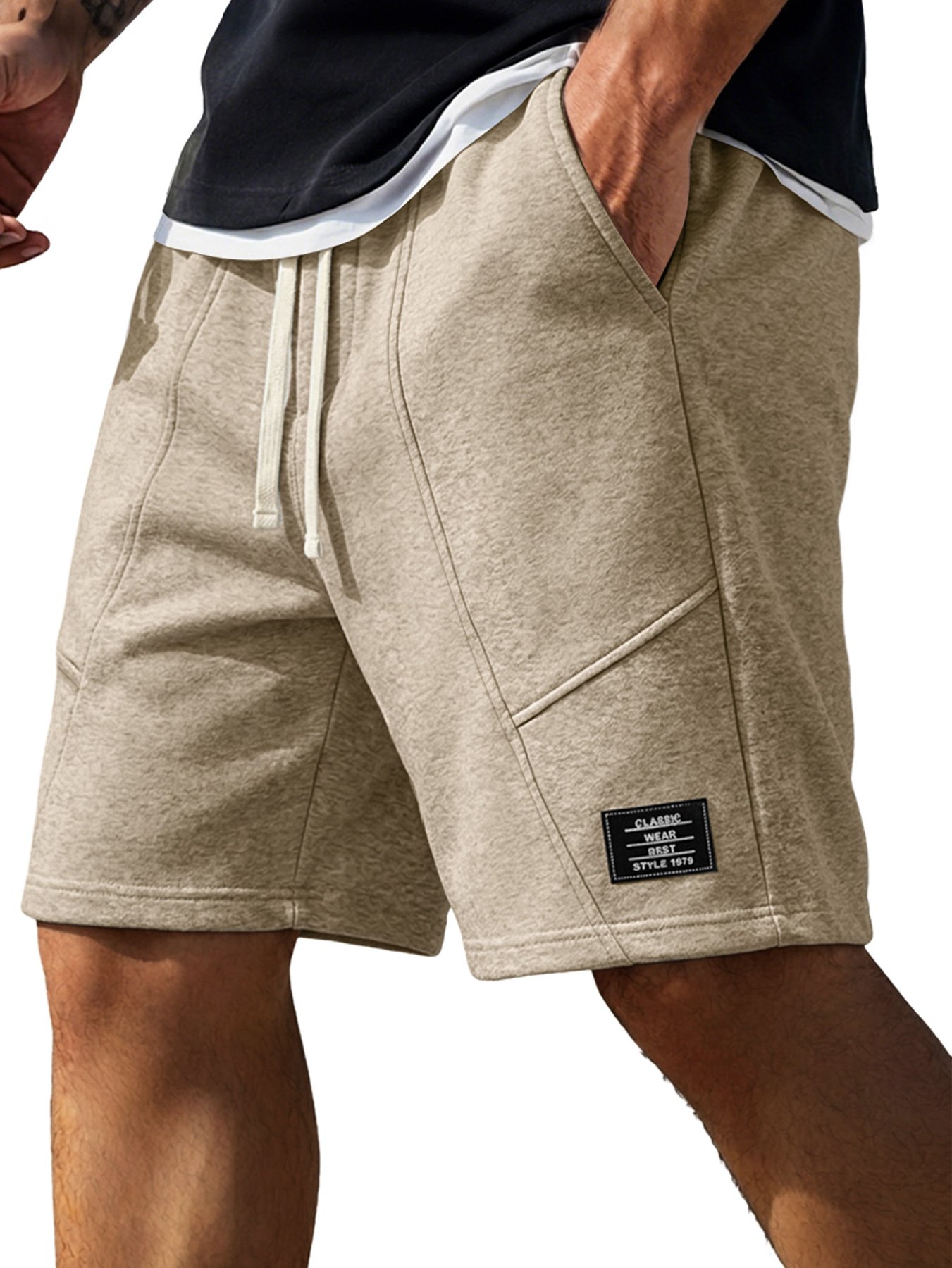 Men's Minimalist Deconstructed Design Embroidered Logo Casual Shorts