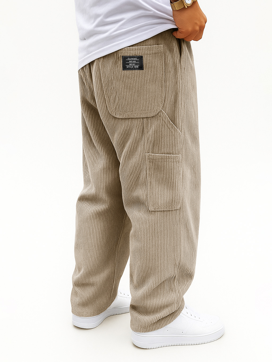 Men's Fashion Casual Outdoor Workwear Pocket Corduroy Fabric Drawstring Loose Trousers