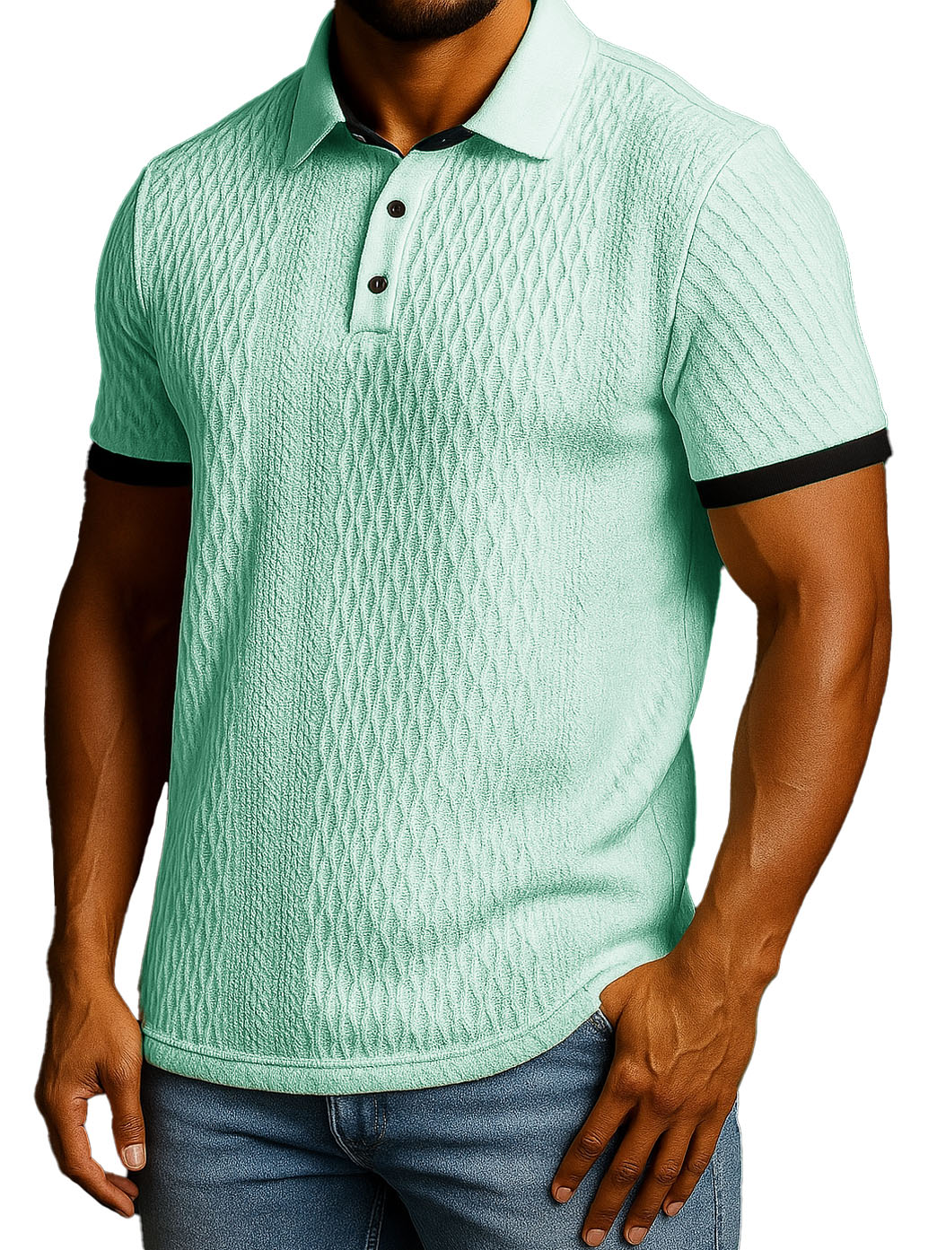 Men's Fashion Patchwork Jacquard Fabric Short-sleeved Lapel Polo Shirt