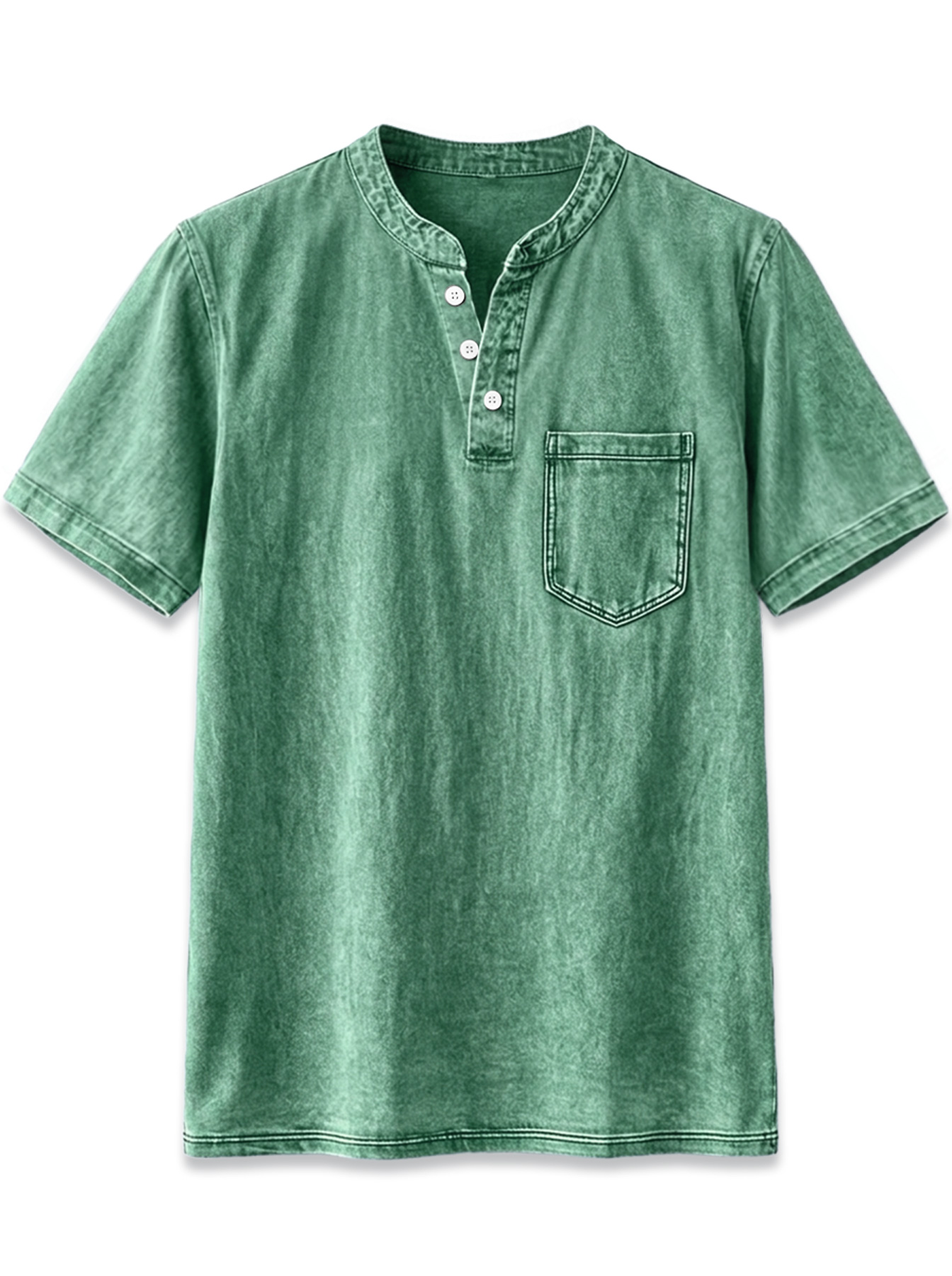 Men's Retro Stand Collar Button Casual Pocket Short Sleeve Henley Shirt