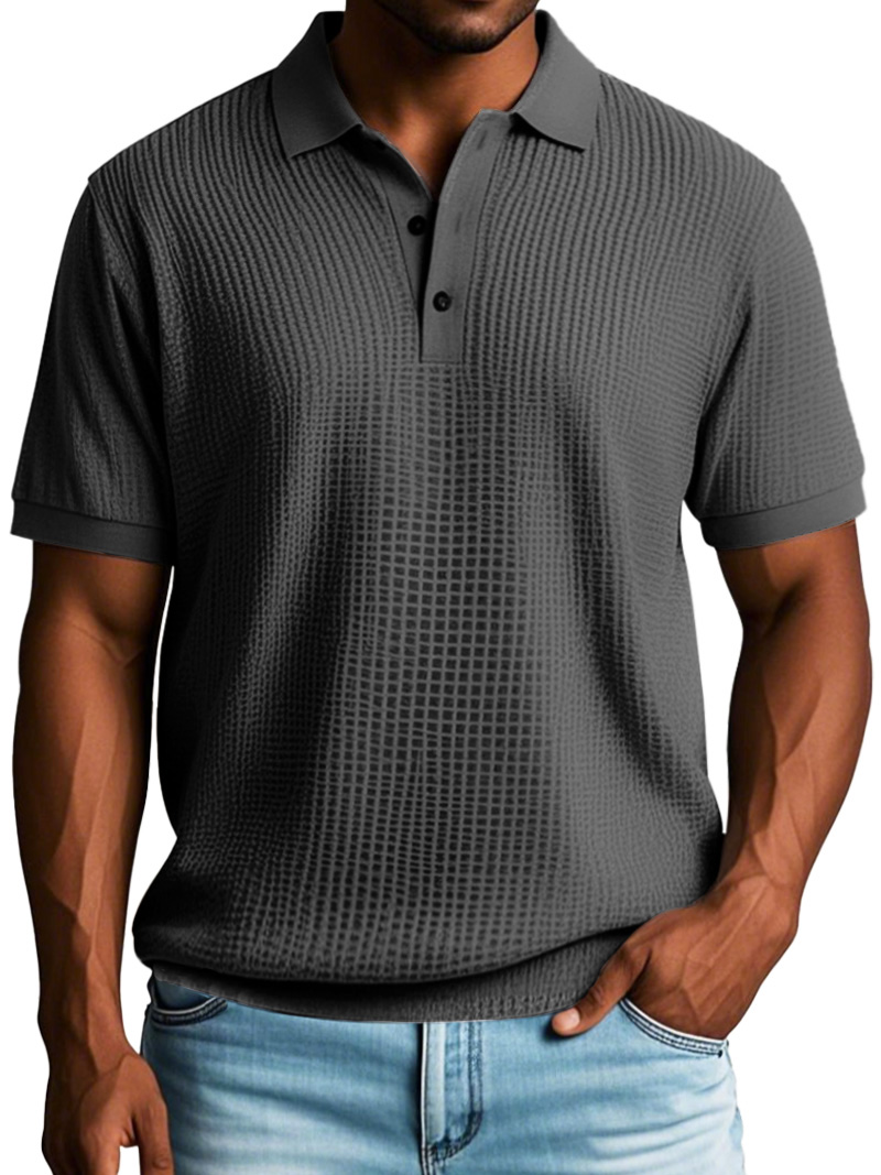 Men's Fashion Casual Waffle Fabric Short Sleeve Polo Shirt