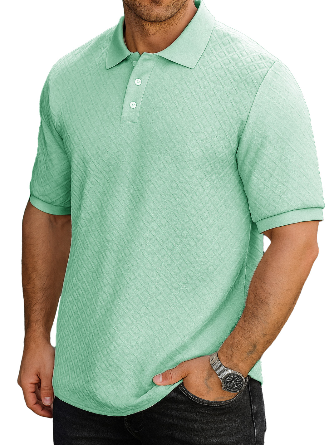 Men's Fashion Casual Daily Textured Fabric Lapel Short-sleeved Polo Shirt