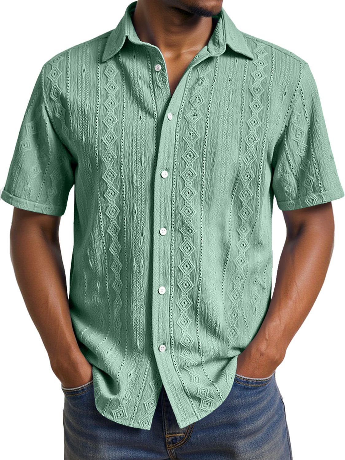 Men's Daily Casual Jacquard Texture Comfortable Short-sleeved Shirt