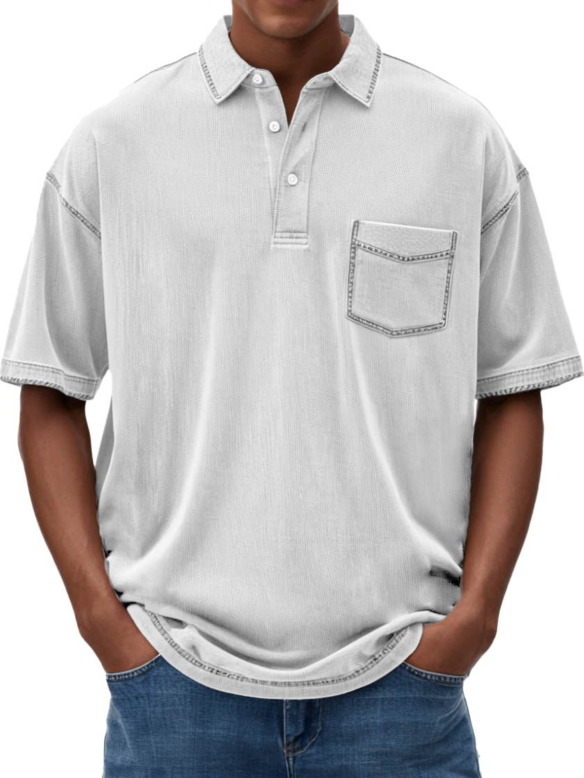 Men's Fashion Casual Hemp Fabric Lapel Short-sleeved Polo Shirt
