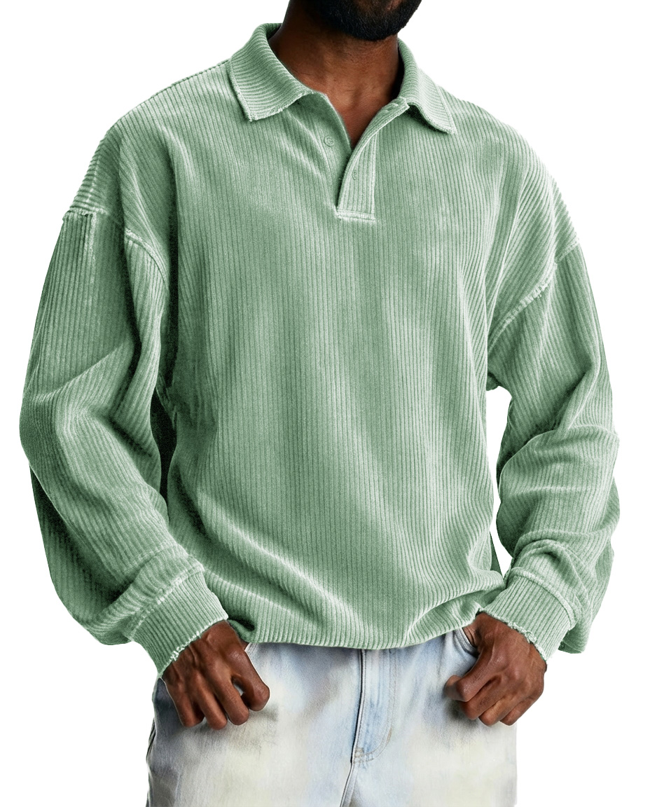 Men's Fashionable Retro Striped Fabric Loose-Fit Collar Polo Shirt
