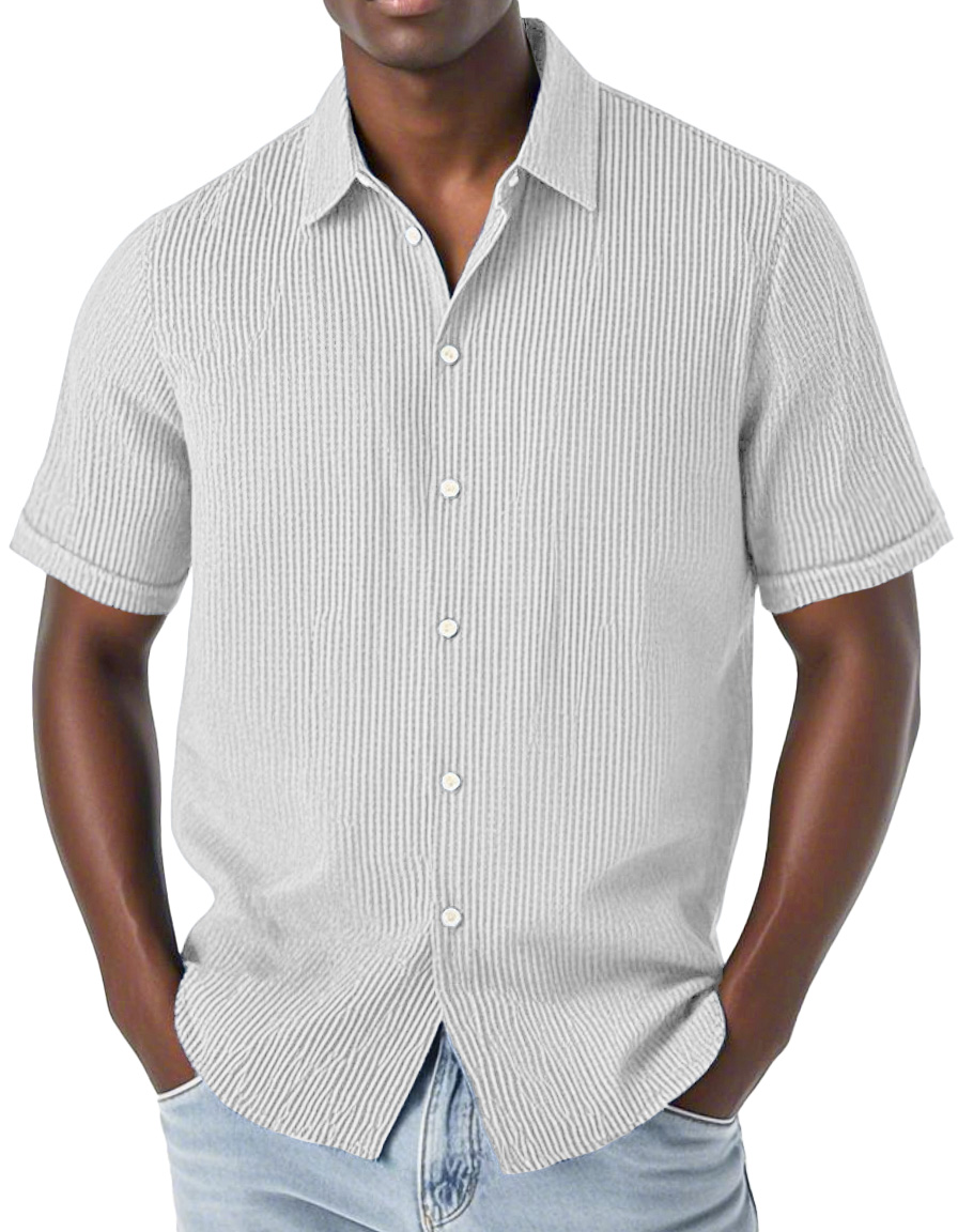 Men's Fashion Casual Corduroy Fabric Lapel Short Sleeve Shirt