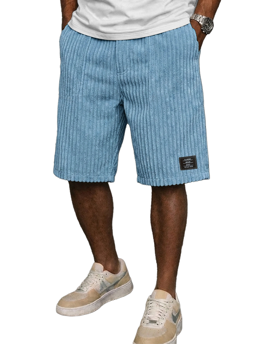 Men's Retro Corduroy Embroidered Logo Loose-fitting Shorts