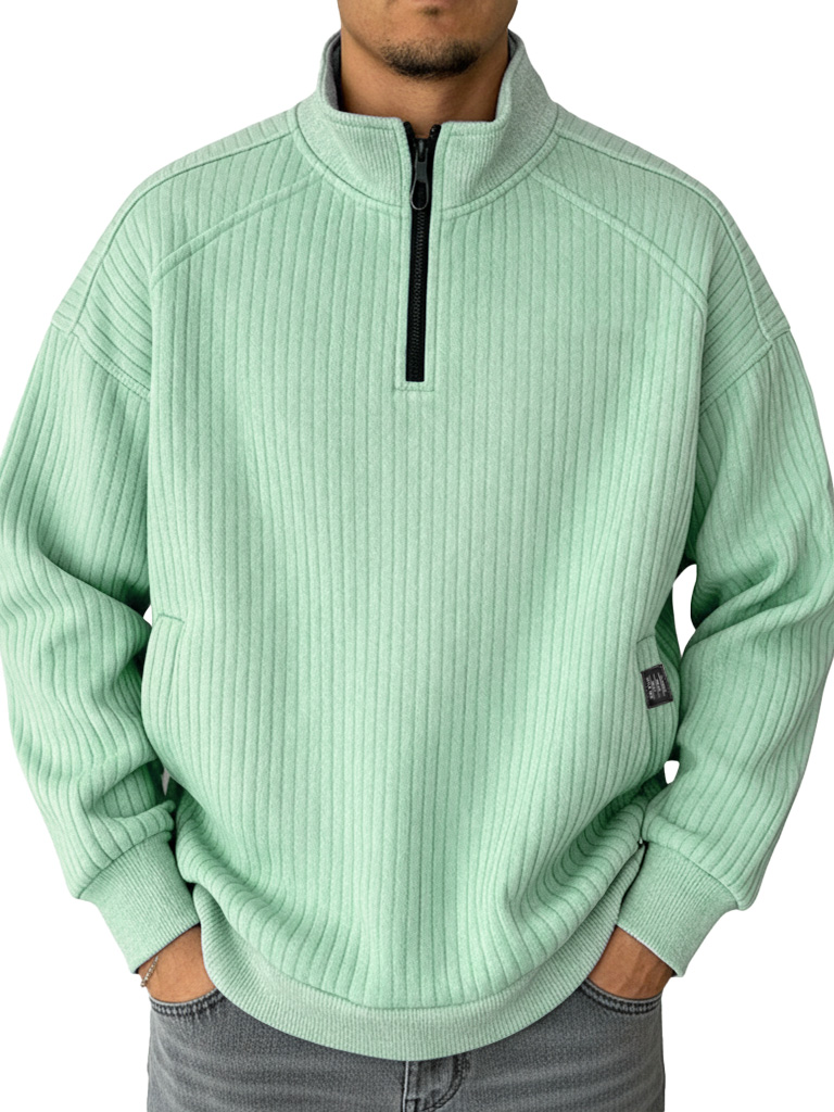 Men's Fashionable Casual Drop-Shoulder Patchwork Stand Collar Sweatshirt