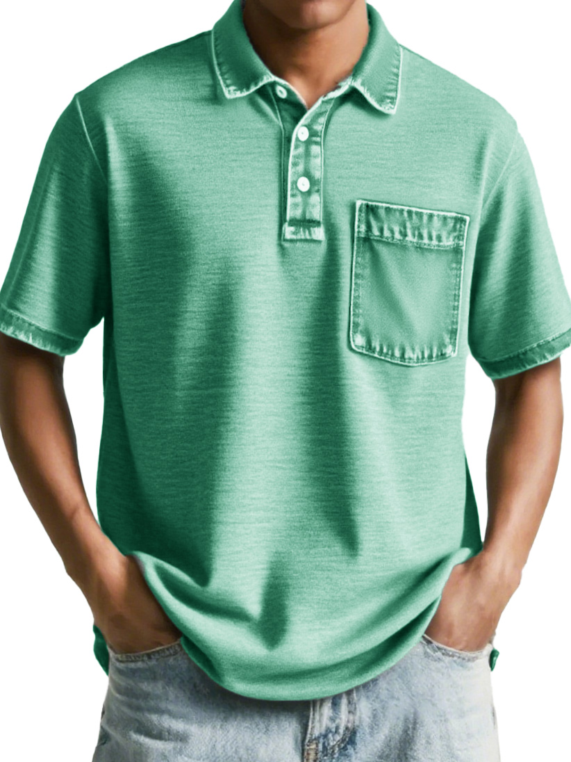Men's Fashion Retro Distressed Pocket Short-sleeved Polo Shirt