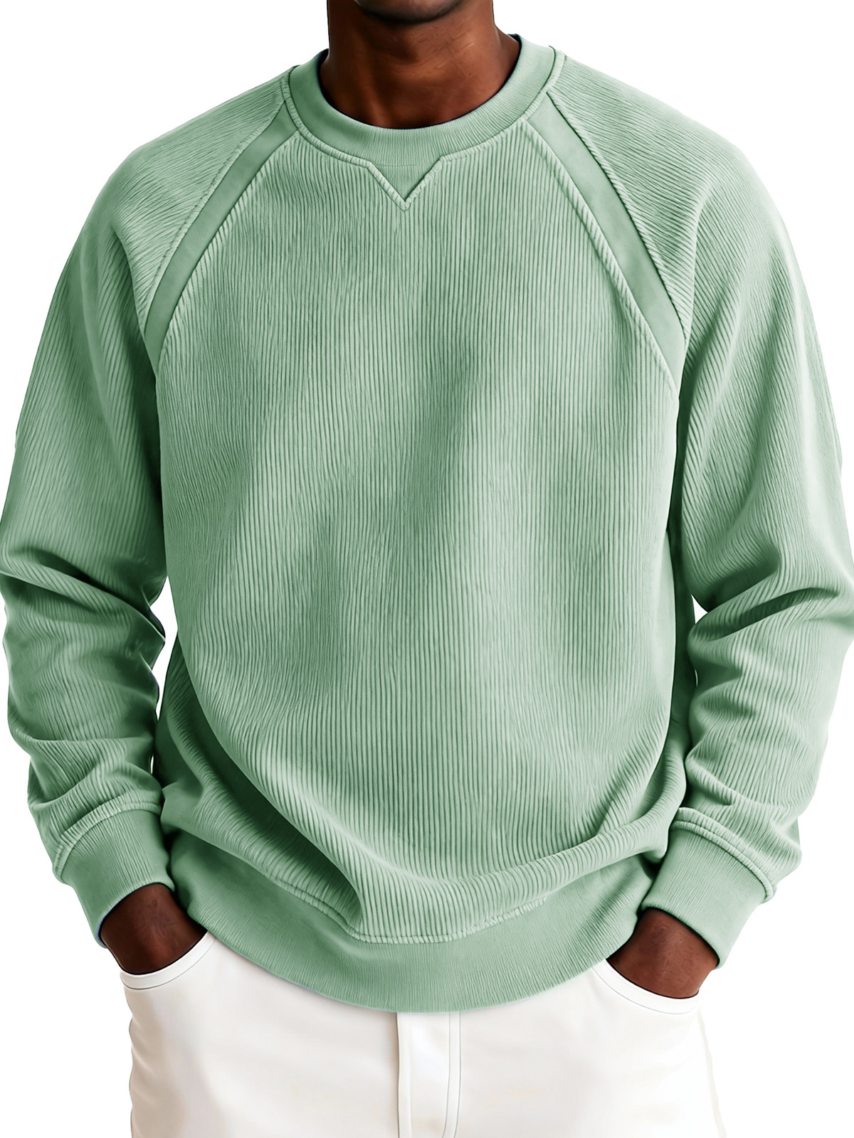 Men's Fashionable Casual Ribbed Corduroy Crew Neck Long-sleeved Top