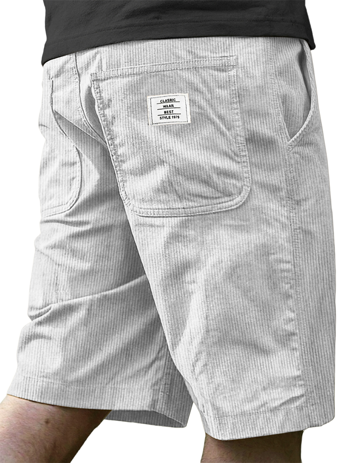 Men's Retro Corduroy Embroidered Logo Casual Shorts