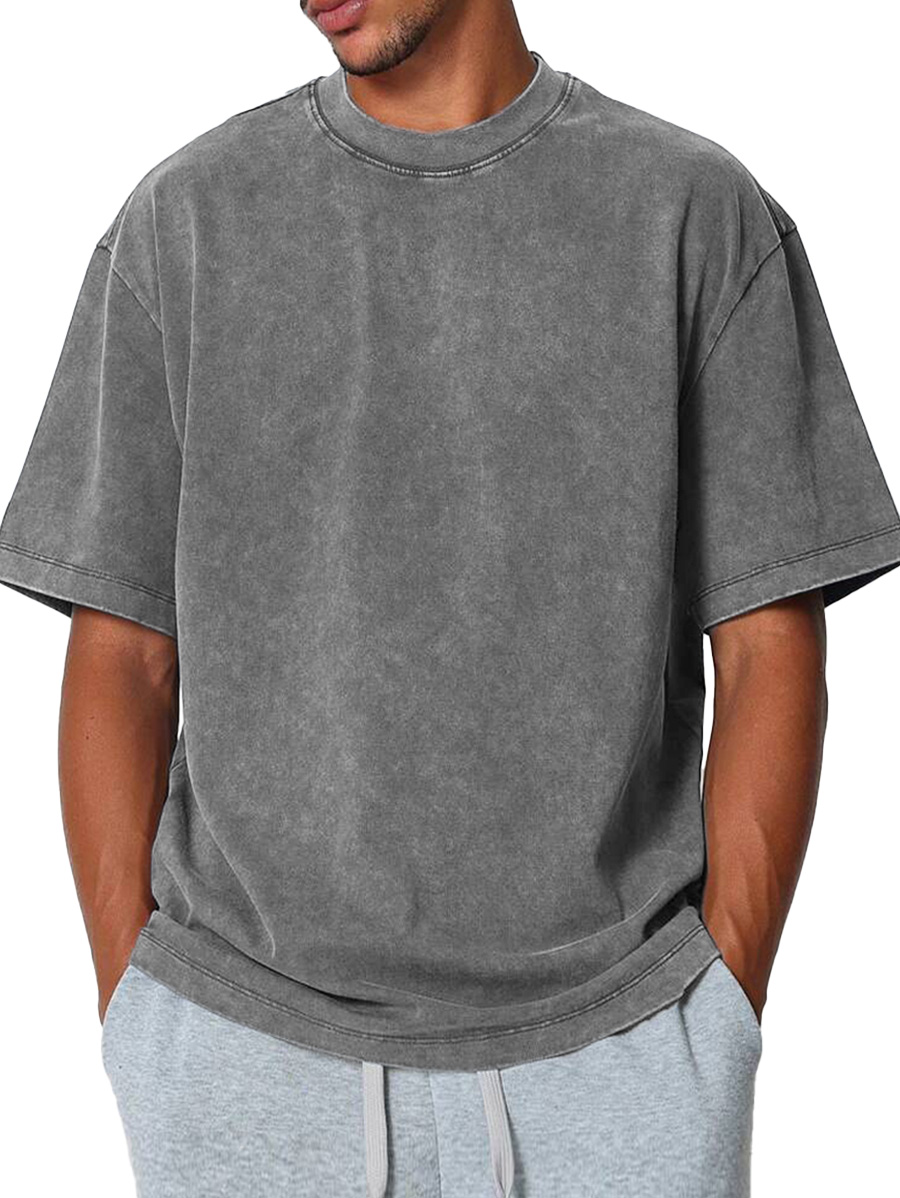 Men's Fashion Casual Retro Distressed Pure Cotton Round Neck Short-sleeved T-shirt