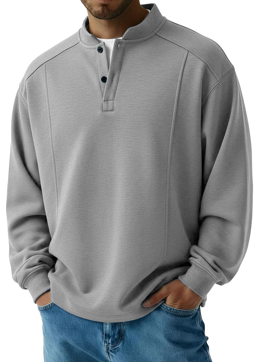 Men's Fashionable Casual Patchwork Stand Collar Long-Sleeved Henley Shirt