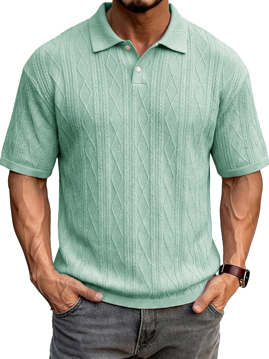 Men's Fashionable Casual Jacquard Fabric Collared Short-Sleeve Polo Shirt