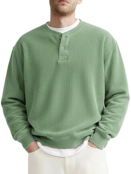 Men's Fashionable Casual Two-Piece Ribbed Fabric Long-Sleeved Henley Shirt