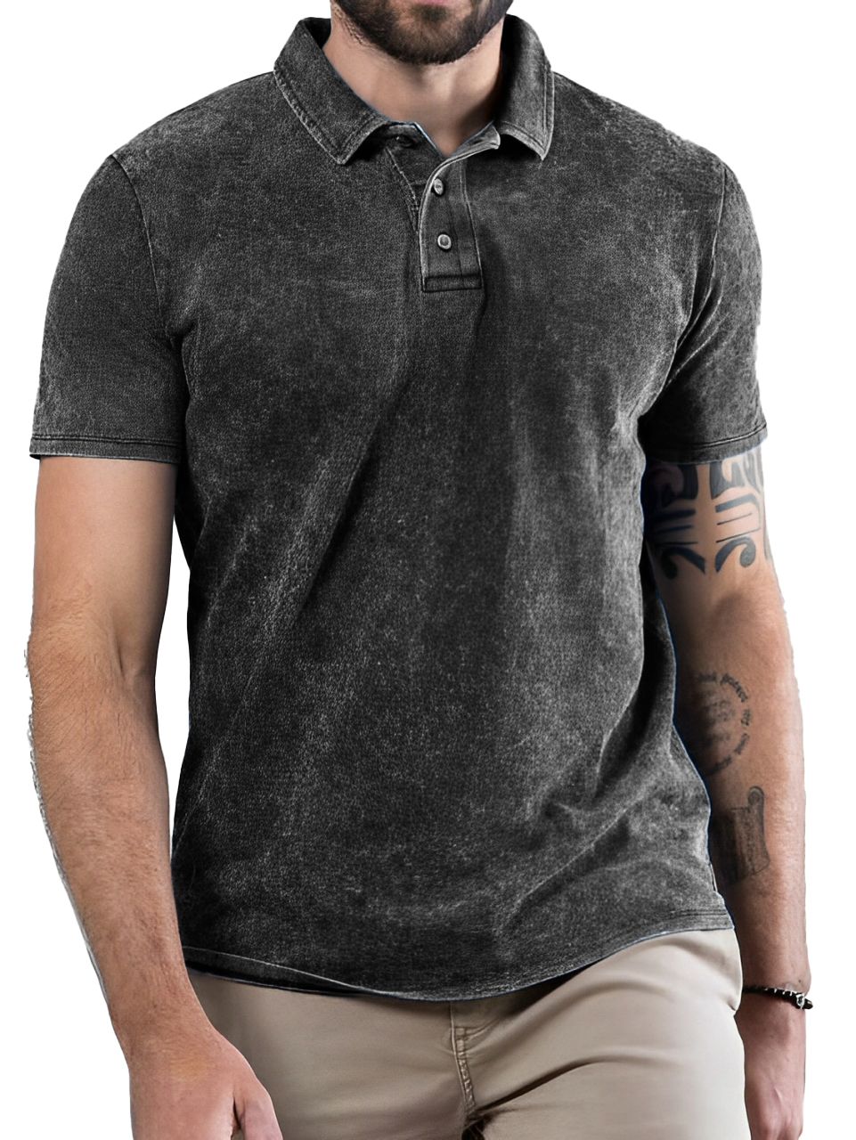 Men's Fashion Retro Distressed Washed Short Sleeve Polo Shirt