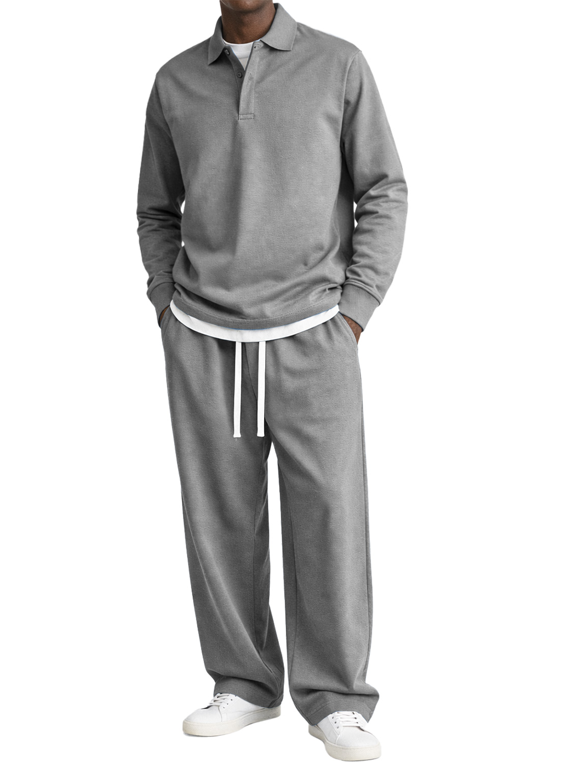 Men's Comfortable Polo Shirt And Trousers Two-piece Set With Concealed Placket Design