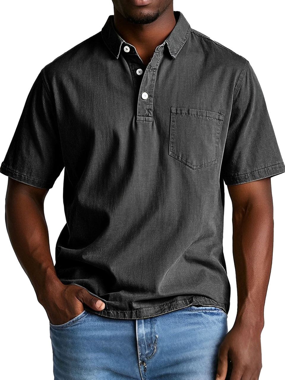 Men's Fashion Retro Distressed Lapel Pocket Short Sleeve Polo Shirt