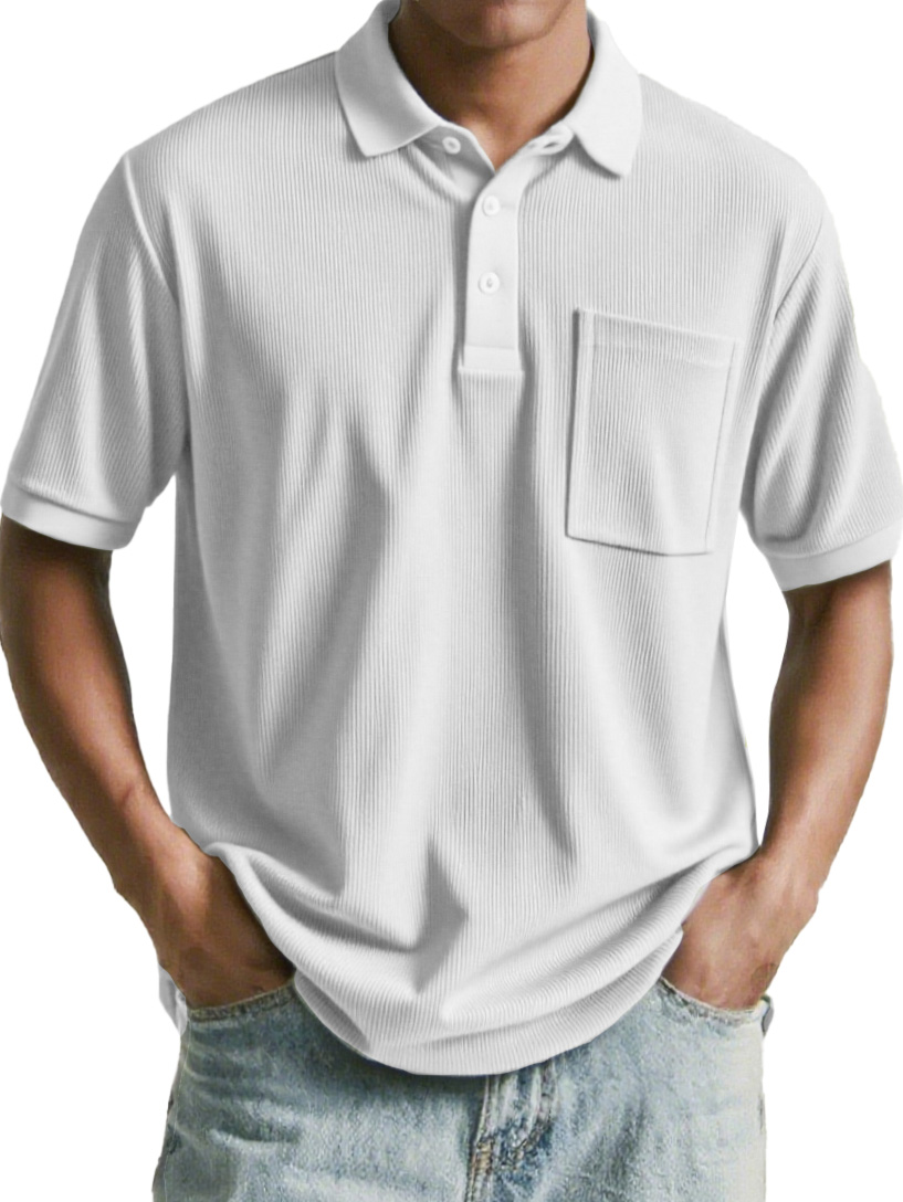 Men's Fashion Retro Corduroy Ribbed Pocket Short-sleeved Polo Shirt