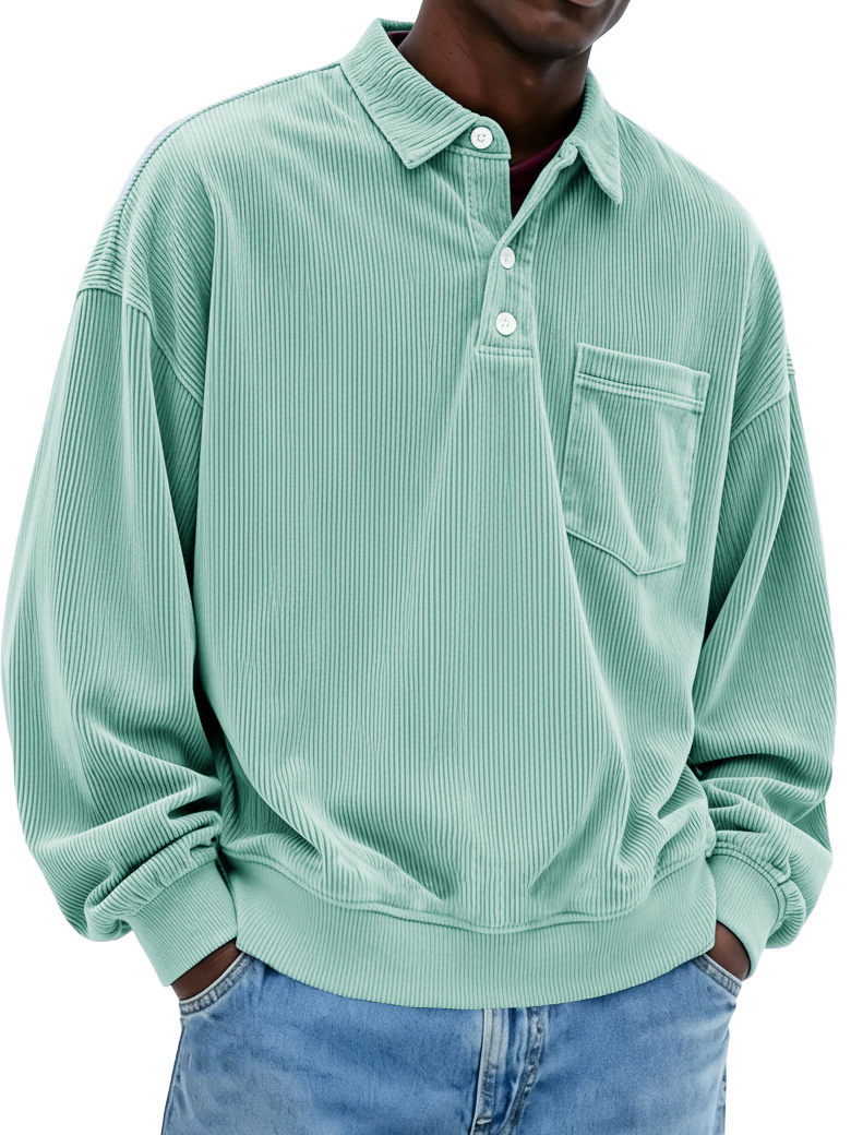 Men's Fashion Casual Ribbed Fabric Lapel Pocket Polo Shirt