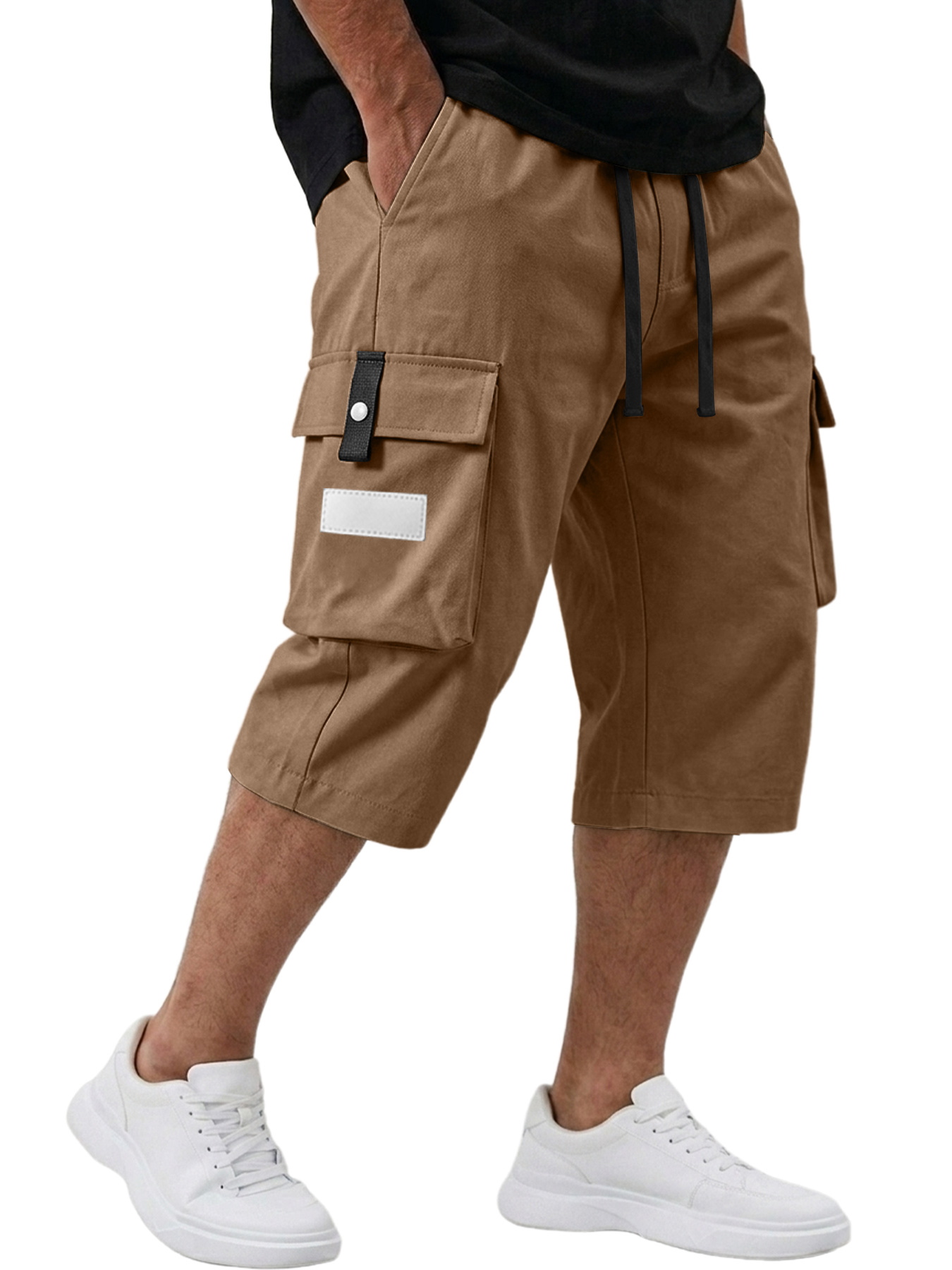 Men's Casual Multi-pocket Embroidered Logo Capri Cargo Shorts