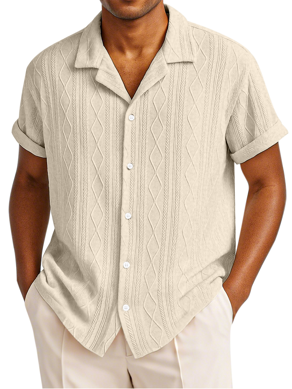 Men's Simple Solid Color Texture Short-sleeved Round Neck T-shirt