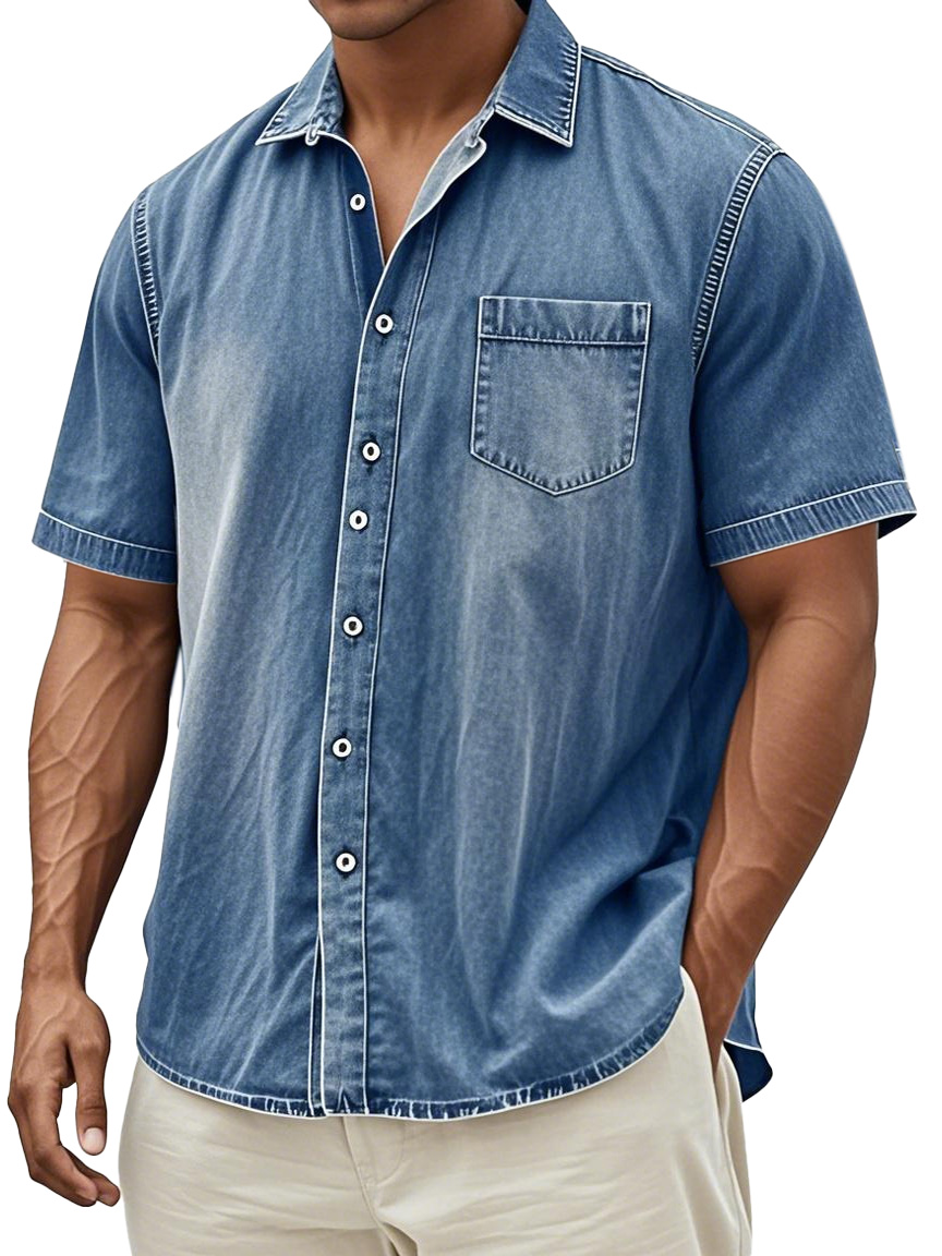 Men's Retro Solid Color Simple Everyday Short Sleeve Button Lapel Shirt