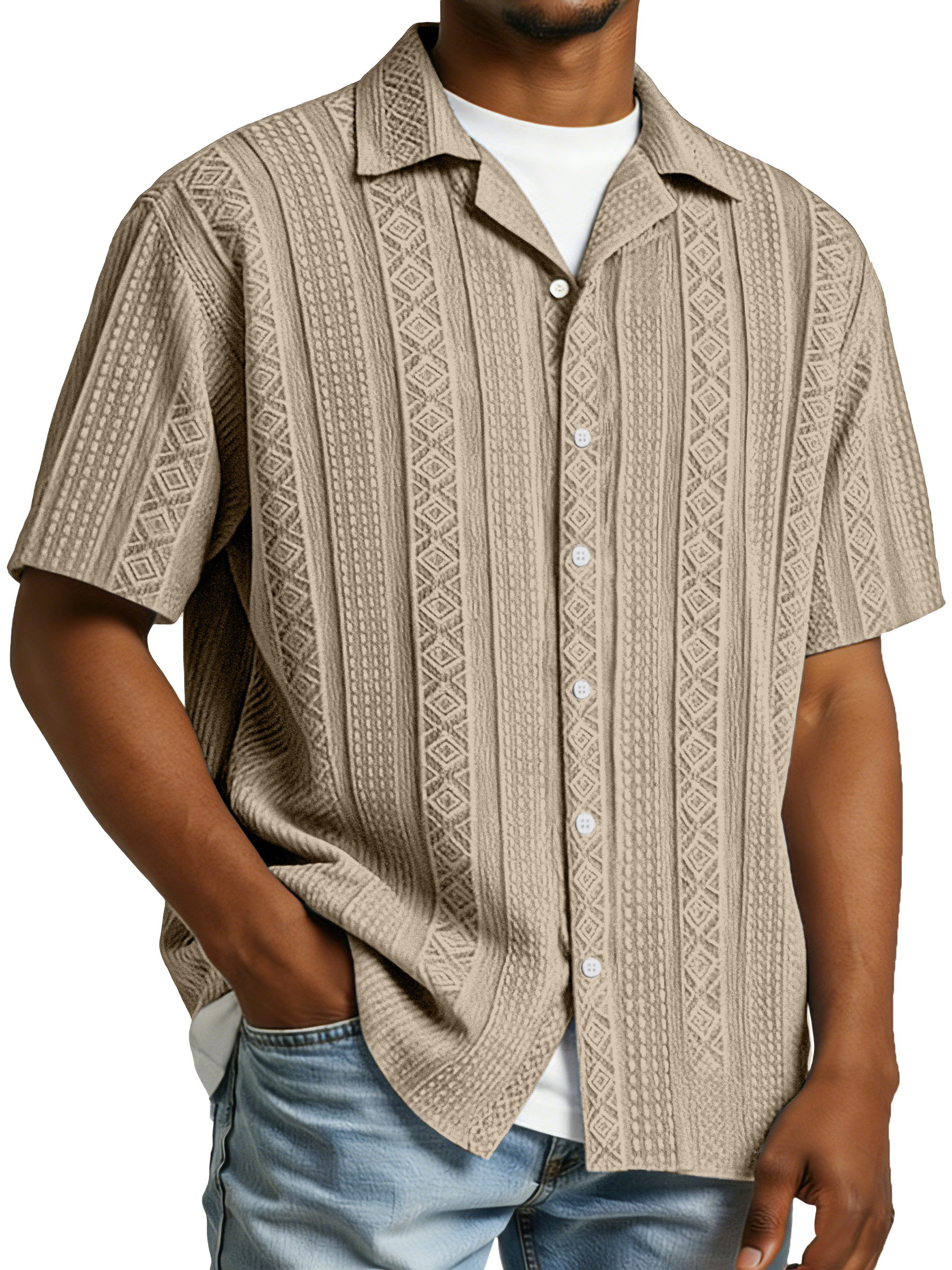 Men's Simple And Comfortable Textured Solid Color Short-sleeved Polo Shirt