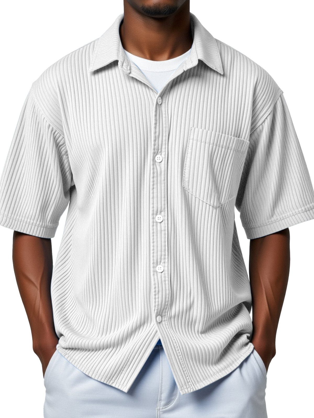 Men's everyday simple vertical stripe short-sleeved shirt