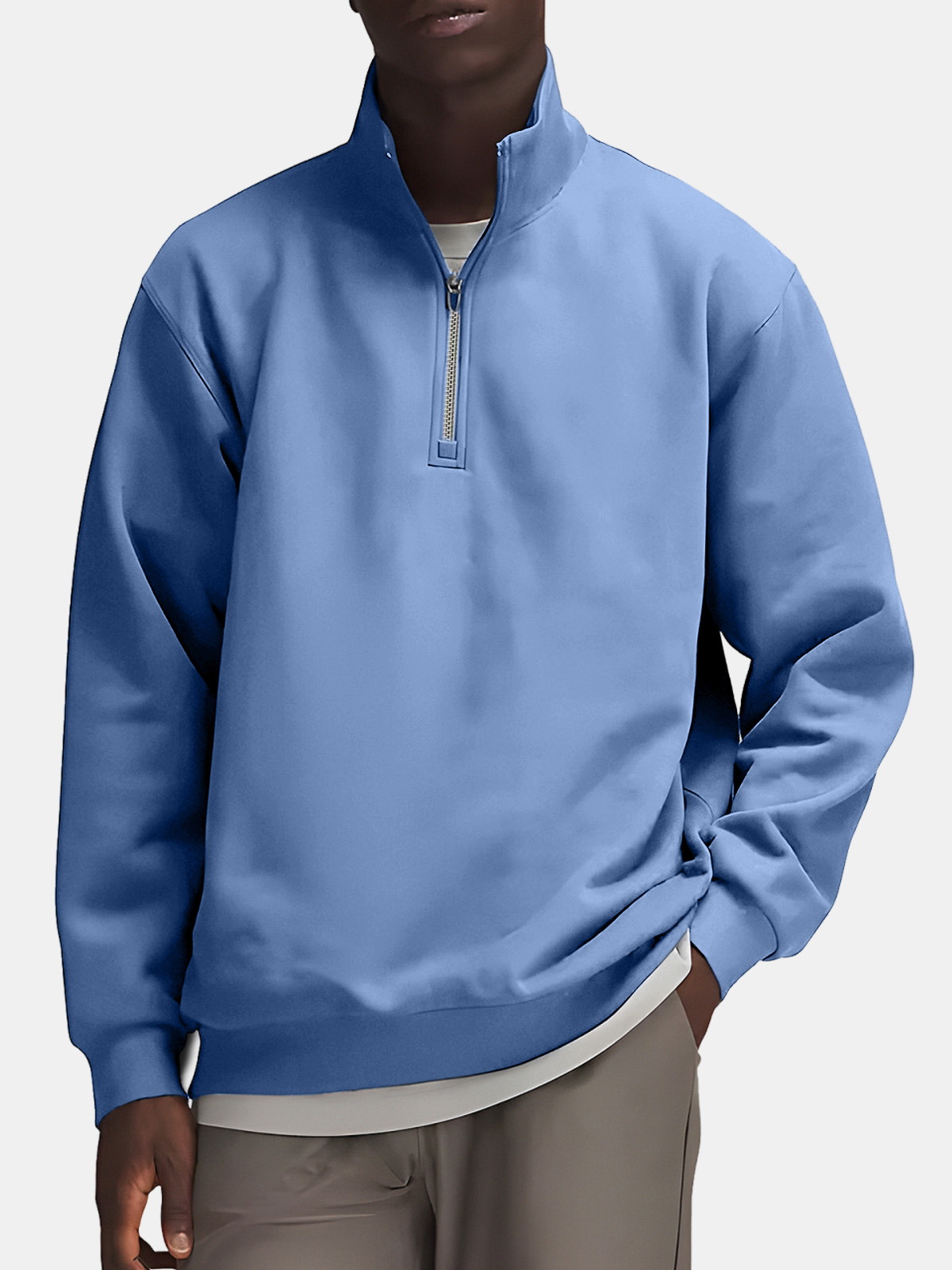 Men's Casual Simple Solid Color Zipper Stand Collar Sweatshirt