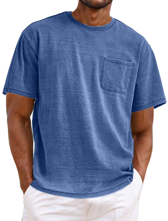 Men's Simple Casual Retro Pocket Short Sleeve T-shirt