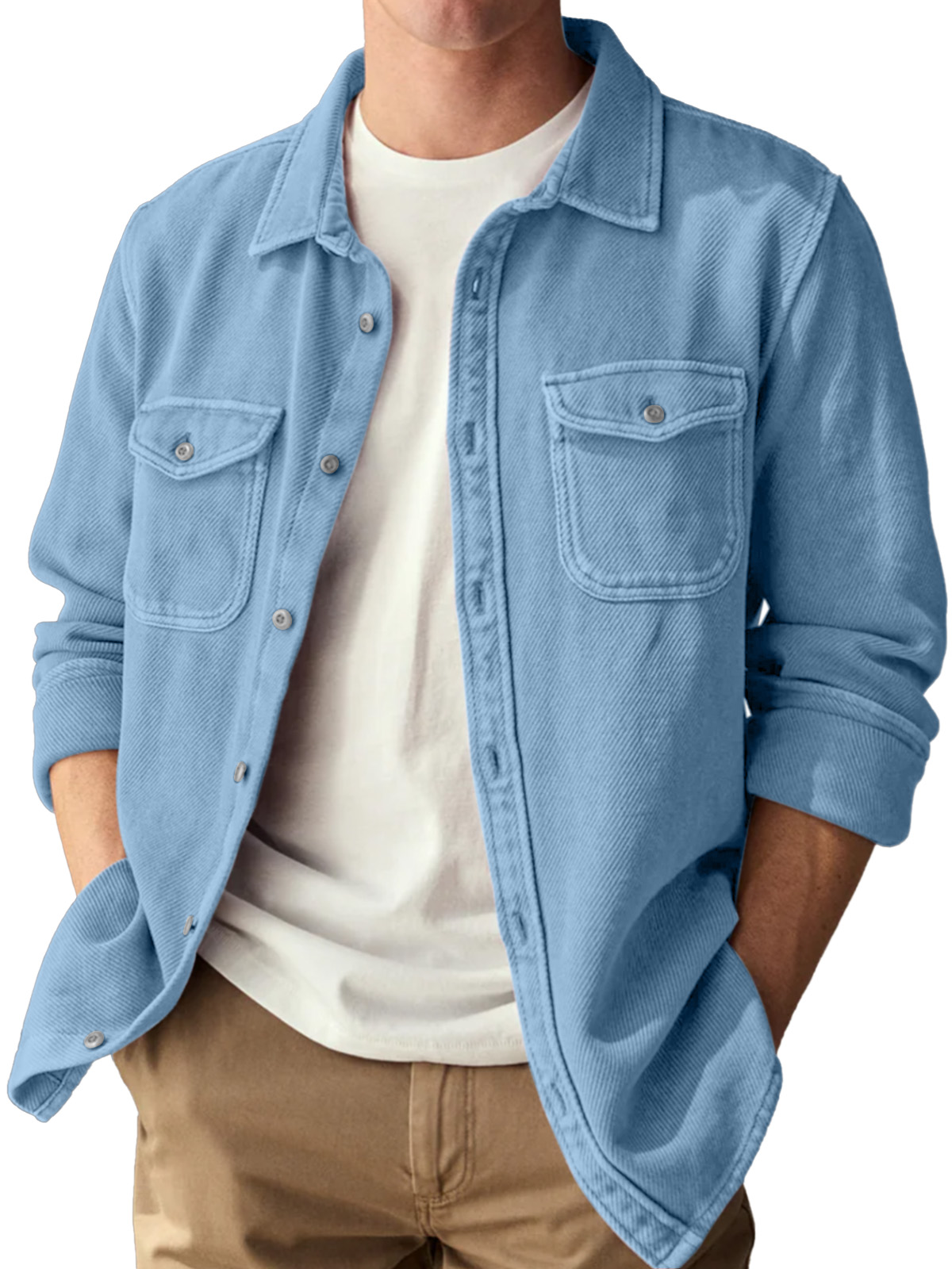 Basic Vintage Double Pocket Lapel Button Down Long Sleeve Shirt