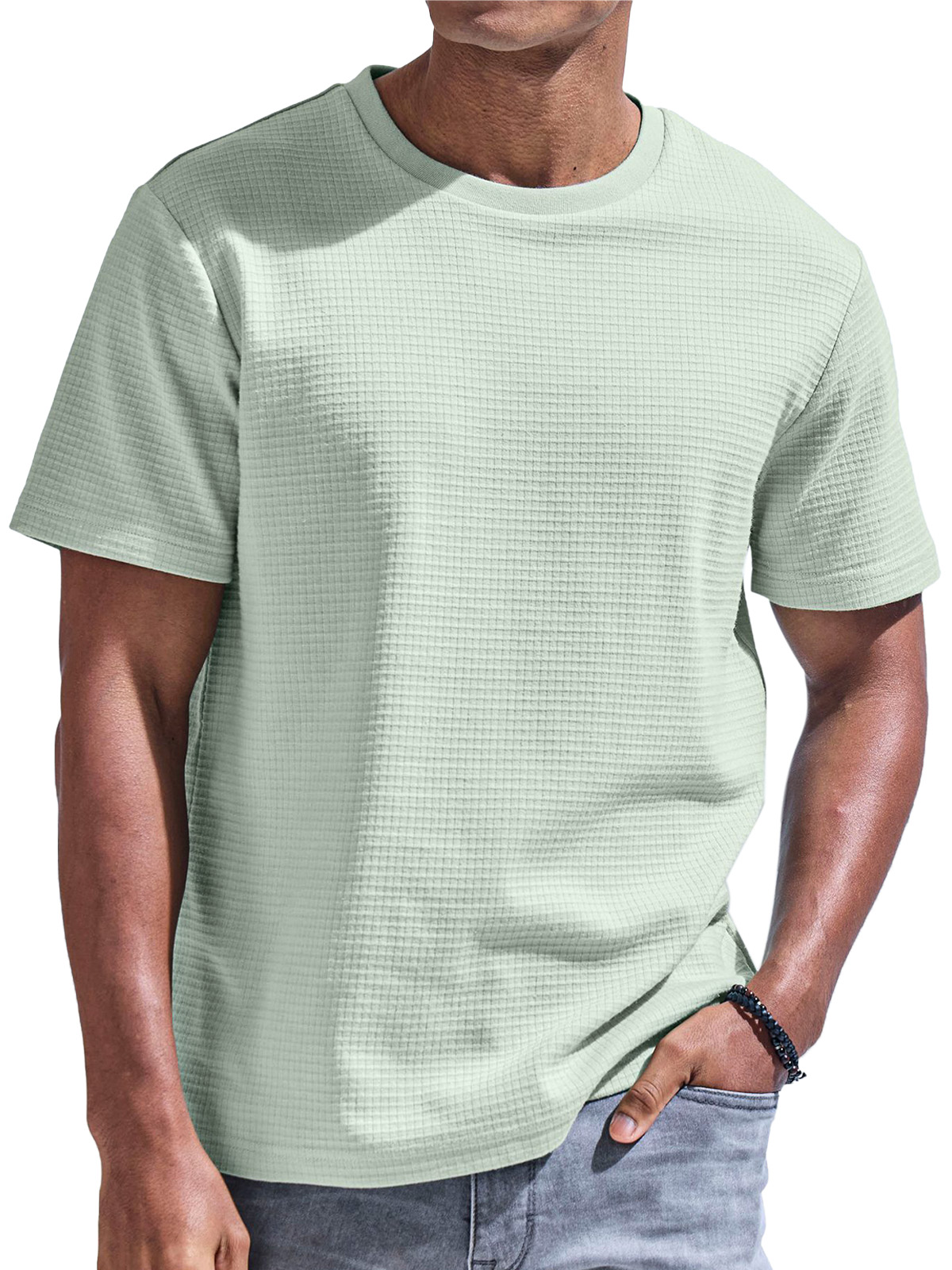 Men's Solid Color Waffle Comfort Short Sleeve T-shirt