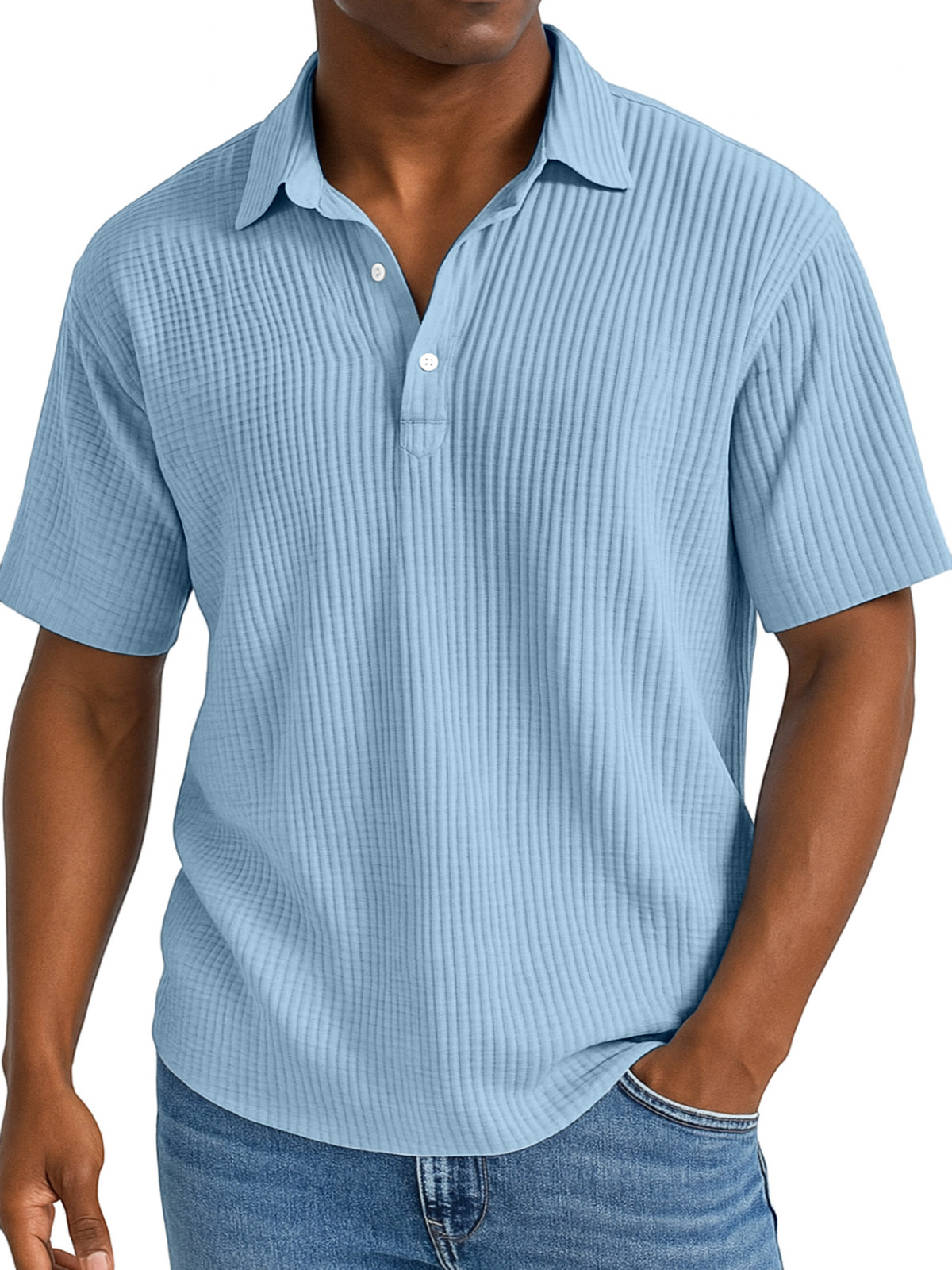 Men's Daily Simple And Comfortable Pleated Texture Lapel Polo Shirt