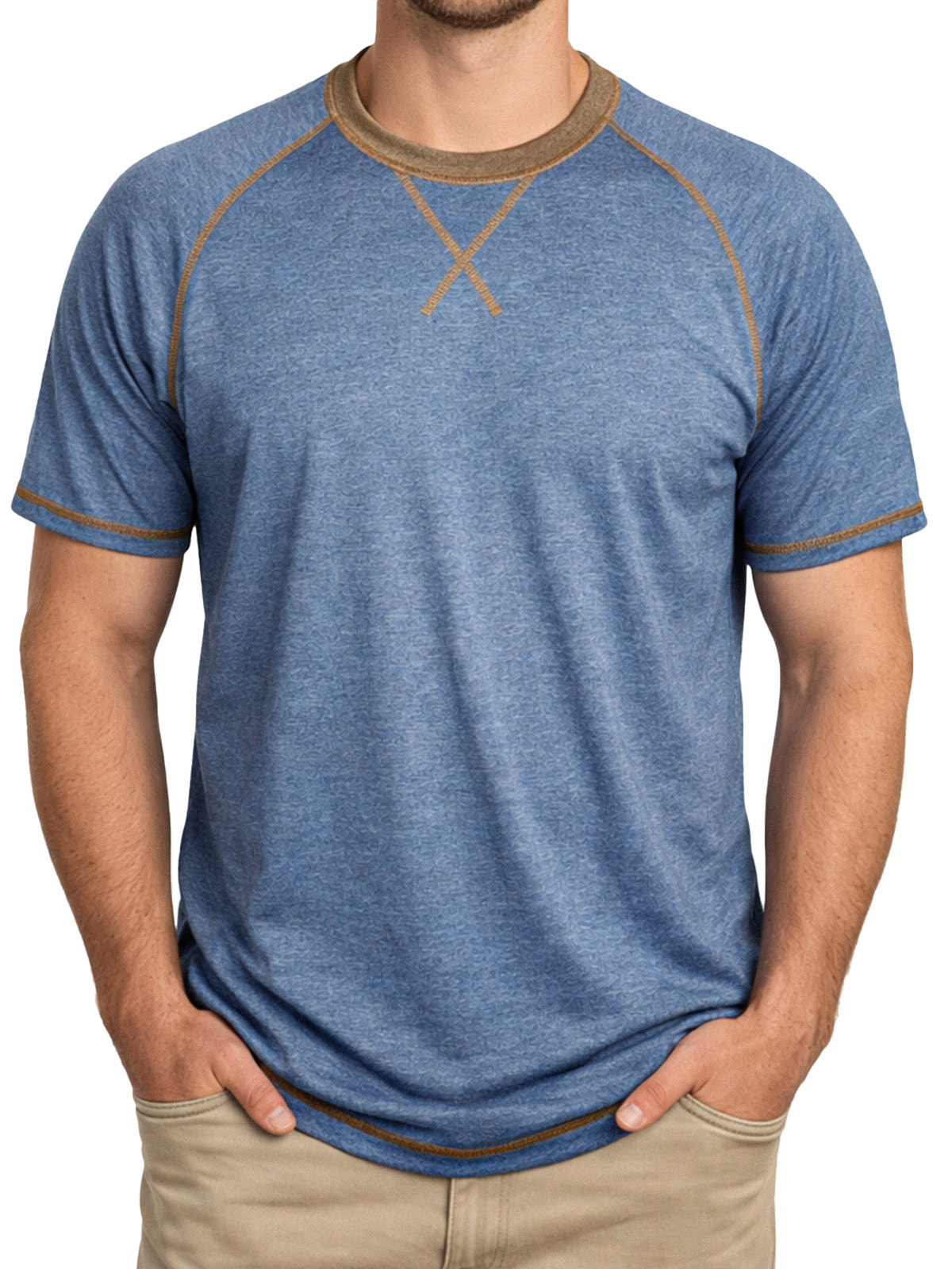 Men's Everyday Comfortable Stitched Panel Crew Neck Short-sleeve T-shirt