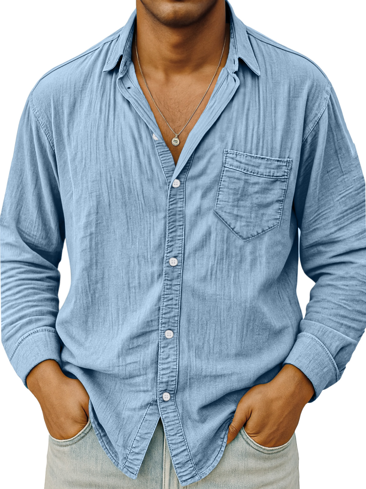 Men's Simple Daily Breathable Solid Color Comfortable Long-sleeved Shirt