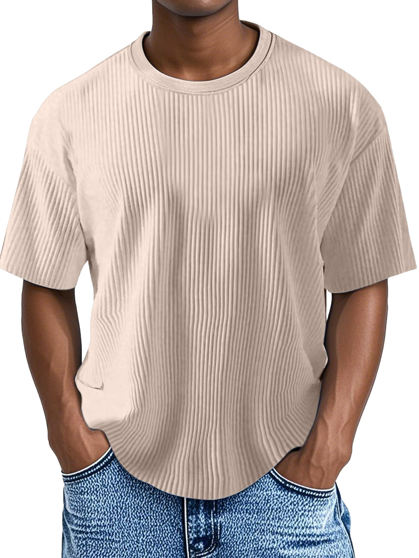 Men's Daily Solid Color Loose Pit Short-sleeved Round Neck T-shirt