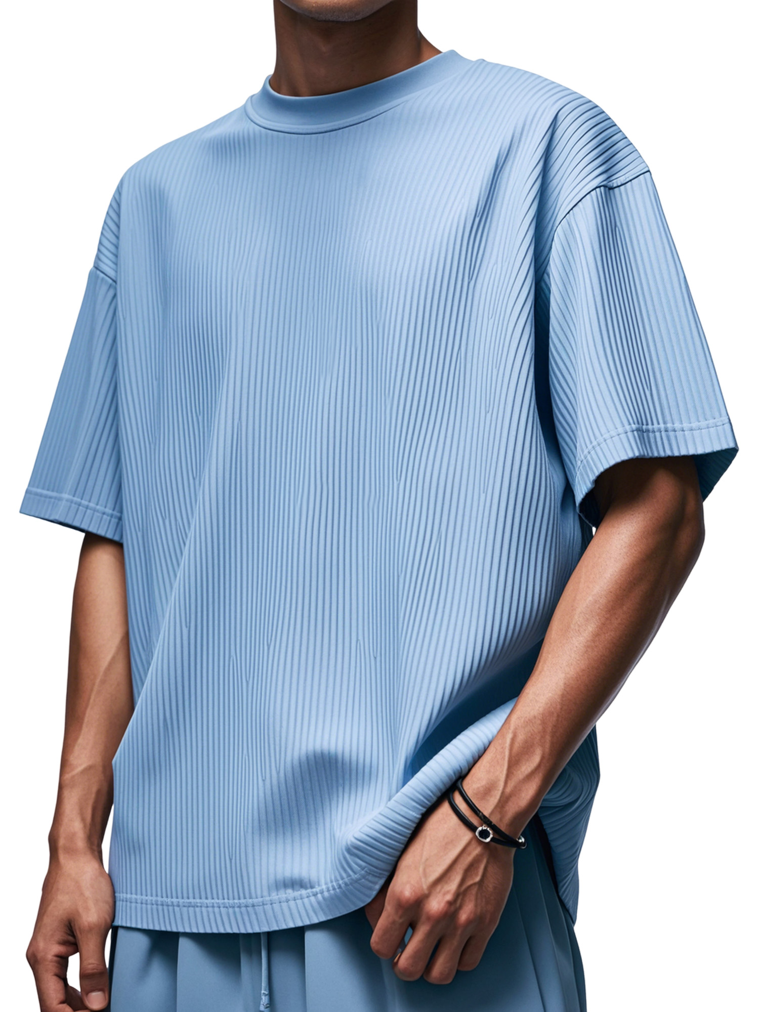Men's Daily Solid Color Vertical Pit Round Neck Short-sleeved T-shirt