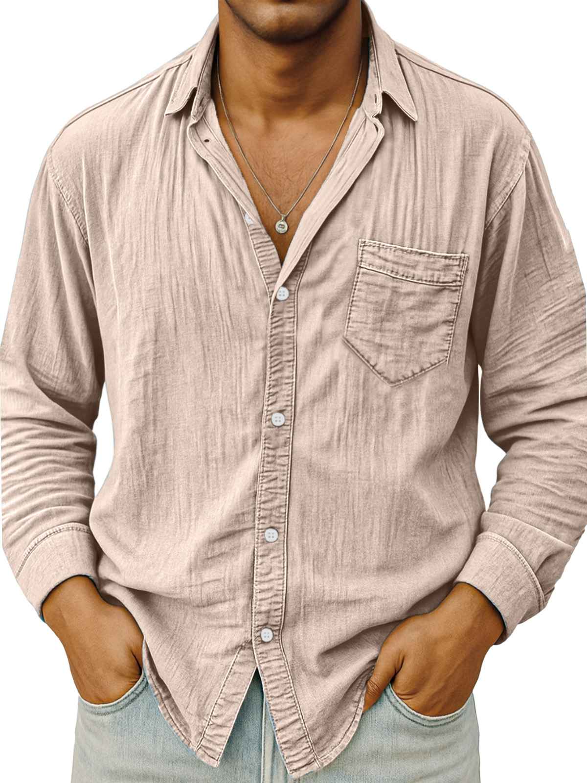 Men's Simple Daily Breathable Solid Color Comfortable Long-sleeved Shirt