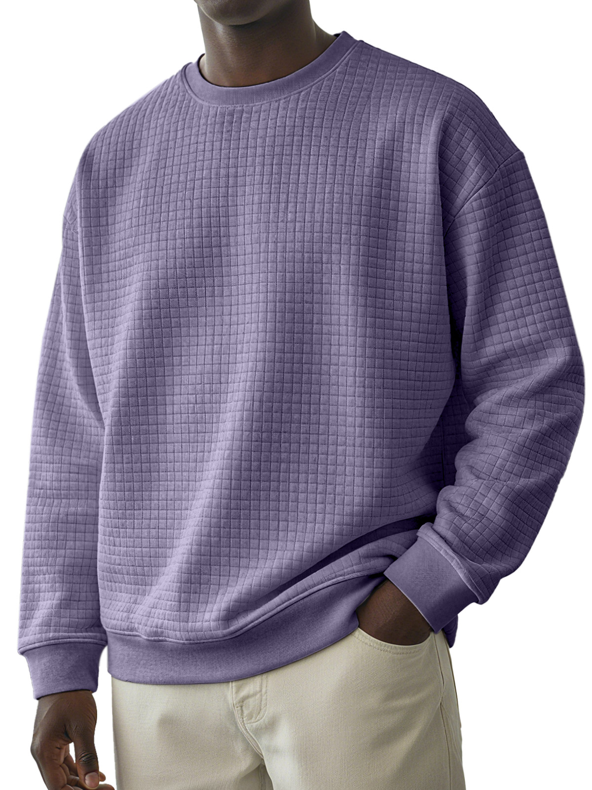Men's Casual Solid Color Small Square Round Neck Long-sleeved T-shirt